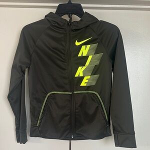 Nike Kids Full zip up Hoodie            Hunter Green w/ Neon Yellow